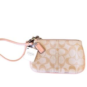 Coach Signature C Wristlet Cream Pink Trim Jacquard SV / Light Khaki / Blush